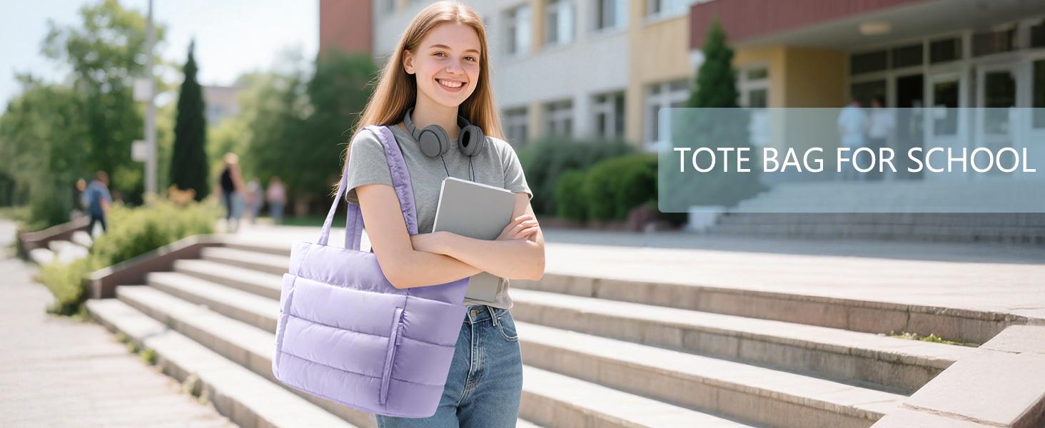 Bagstellar Puffer Tote Bag for Women with Makeup Bag, Large Work Tote Laptop Bag, Lightweight Travel Tote Bag with Zipper Gifts for Women Teacher Nurse Quilted Shoulder Bag for School Gym