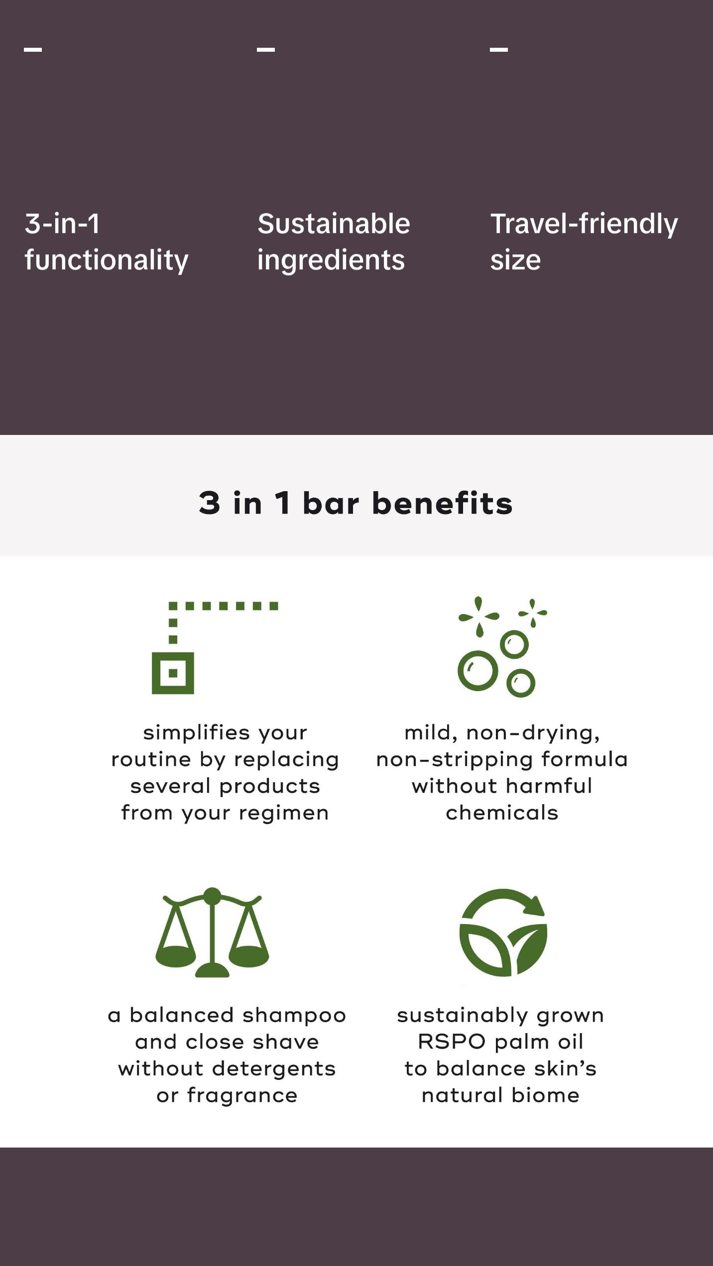 Akamai 3 in 1 Bar - Shampoo, Shave, & Body Wash, Fragrance-Free, 3.5oz