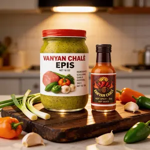 Vanyan Chale Haitian Epis Green Seasoning 16 oz with Scallions Garlic Peppers 1 piman Salt Herbs Oil & Hot Spicy 5 oz Hot Sauce