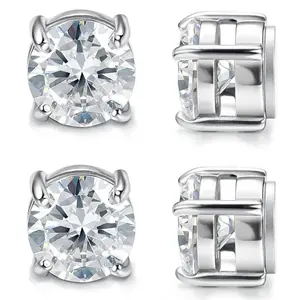 Stainless Steel Magnetic Stud Earrings for Men Women Non-piercing CZ 6-8MM Cubic Zirconia Alloy Steel Earring Design