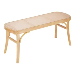 VEVOR Rattan Bench,  , 43.3" Wooden Rattan Bench, Entrywway Bench with Oak Wood Legs, Bedroom End of Bed Boho Bench with Hand Woven Rattan, for Living Room, Kitchen