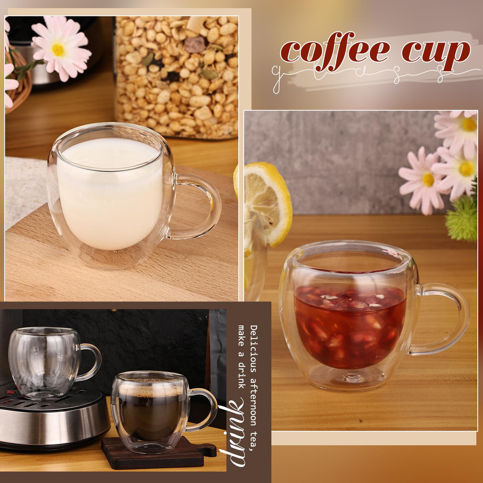 2.5oz Double Walled Espresso Coffee Cups Set of 6 with Handle,Express Shots Glass Cup,Tazas de Cafe Expreso,Espresso Drinkware,Borosilicate, Aesthetic Handmade