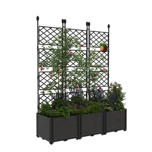 3 PCS Raised Garden Bed with Trellis, 125X41X160 CM Plastic Planter Box for Climbing Plants, Outdoor Vertical Garden with Privacy Screen for Patio, Balcony, Backyard – Sturdy & Lightweight