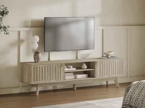 SICOTAS TV Stand for Living Room, 70" Long TV Stand Entertainment Center with 2 Storage Cabinets, Modern Fluted-Door Media TV Console Credenza Table for 65/75/80 Inch TV, Light Oak