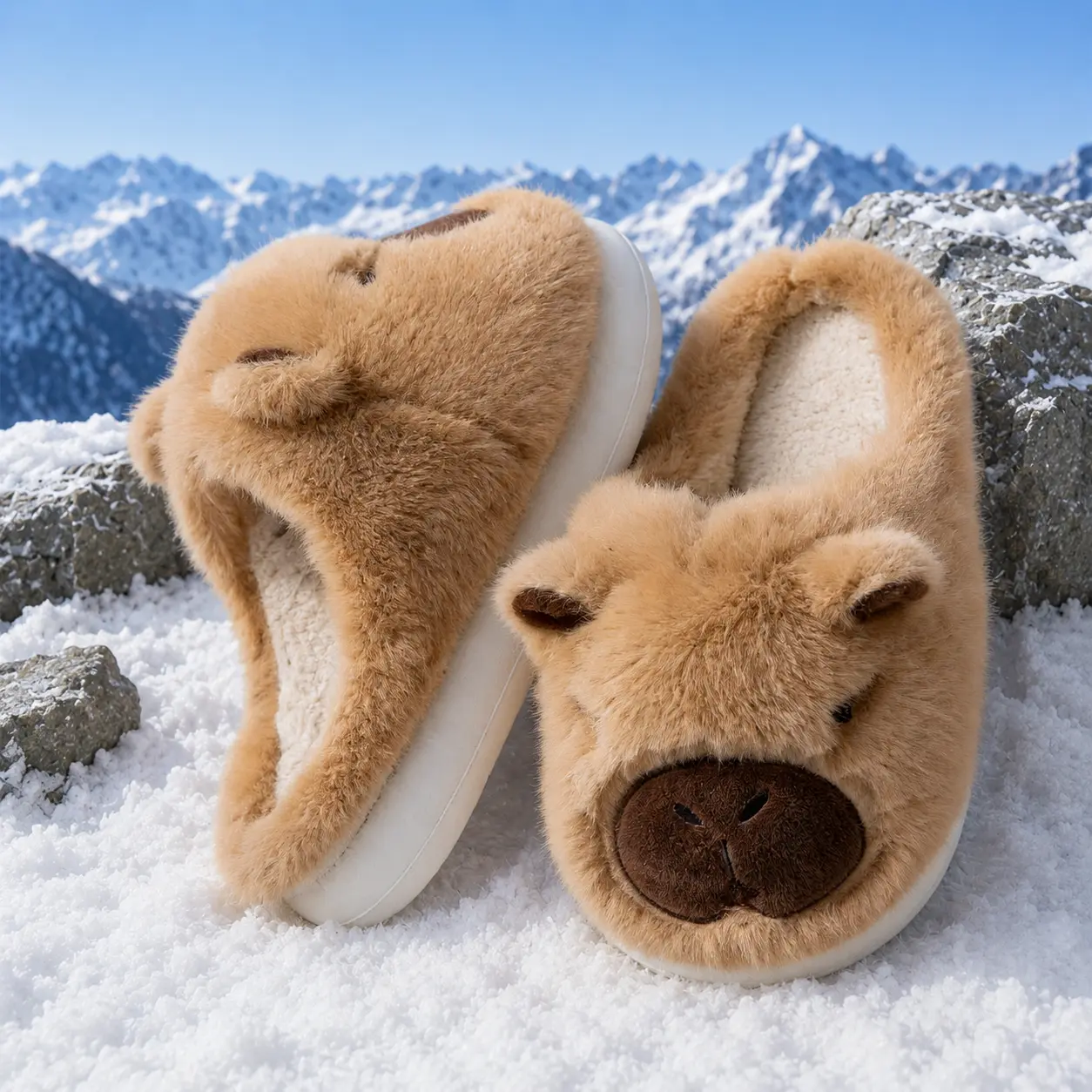 Warm Fuzzy Slippers Capybara Plush Slippers - Women's Cute Warm Fuzzy Slippers Slip-On Slippers Wide Anti-Slip Home Indoor Soft Shoes Cartoon Animal Shoes, Women Shoes