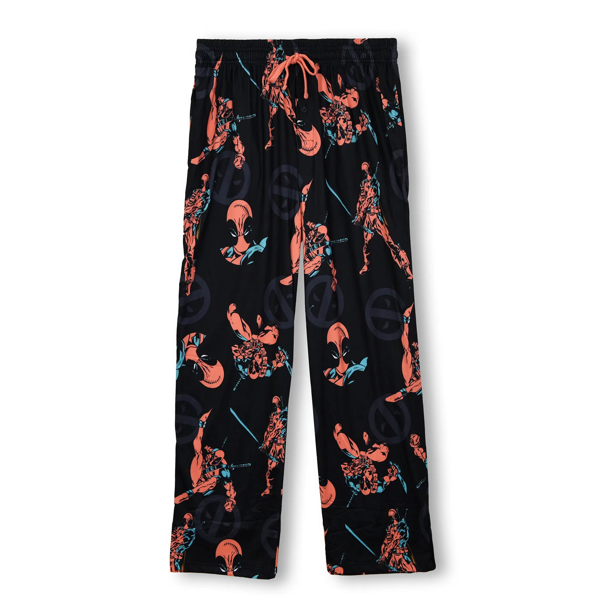 Mens Stylish Polyester Marvel Deadpool Merc with a Mouth Logo Multi-Color Pajamas, Menswear Loungewear Pants