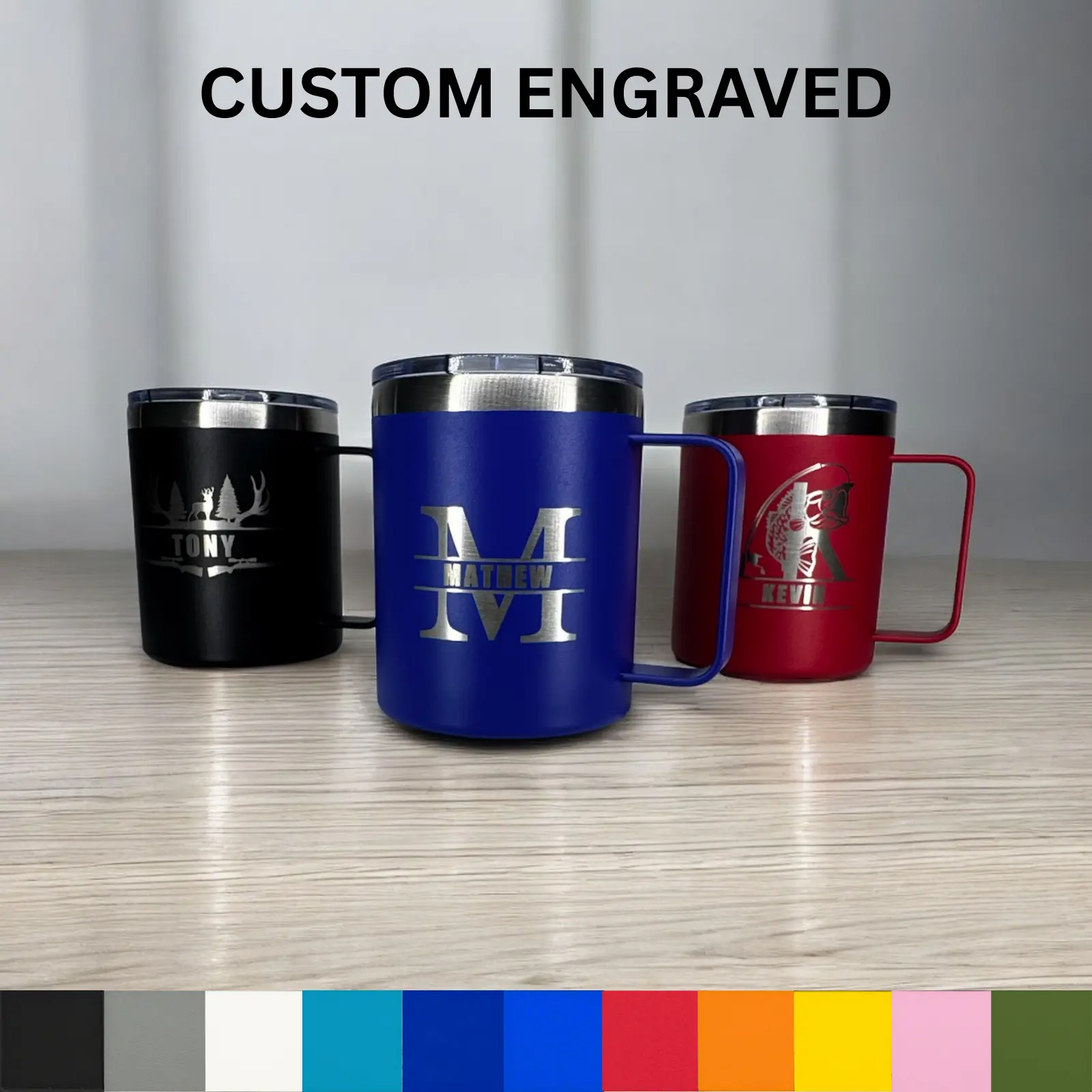 12oz Handle Custom Engraved Tumbler – Insulated Stainless Steel, Personalized Gift, Your Design, Your name,Custom Travel Mug
