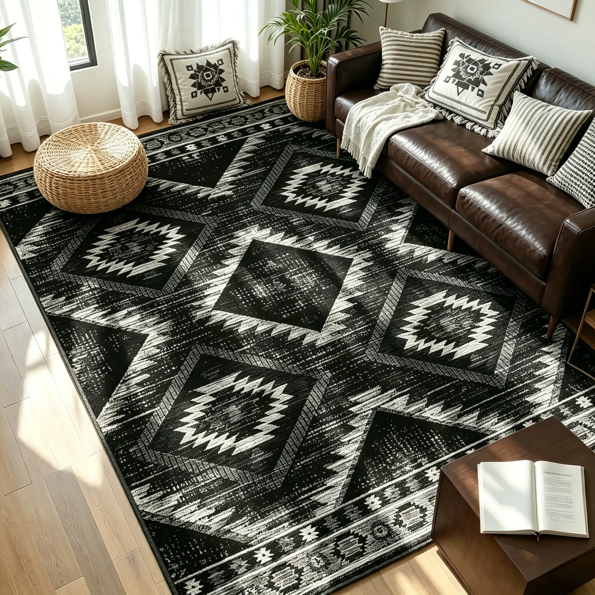 Mother's Day Home Decor Gift, Washable Distressed Aztec Runner Rug - Soft Faux Wool Vintage Moroccan Low Pile with Non-Slip TPR Backing, Rugs for Living Room, Indoor Bedroom, Living Room Rugs