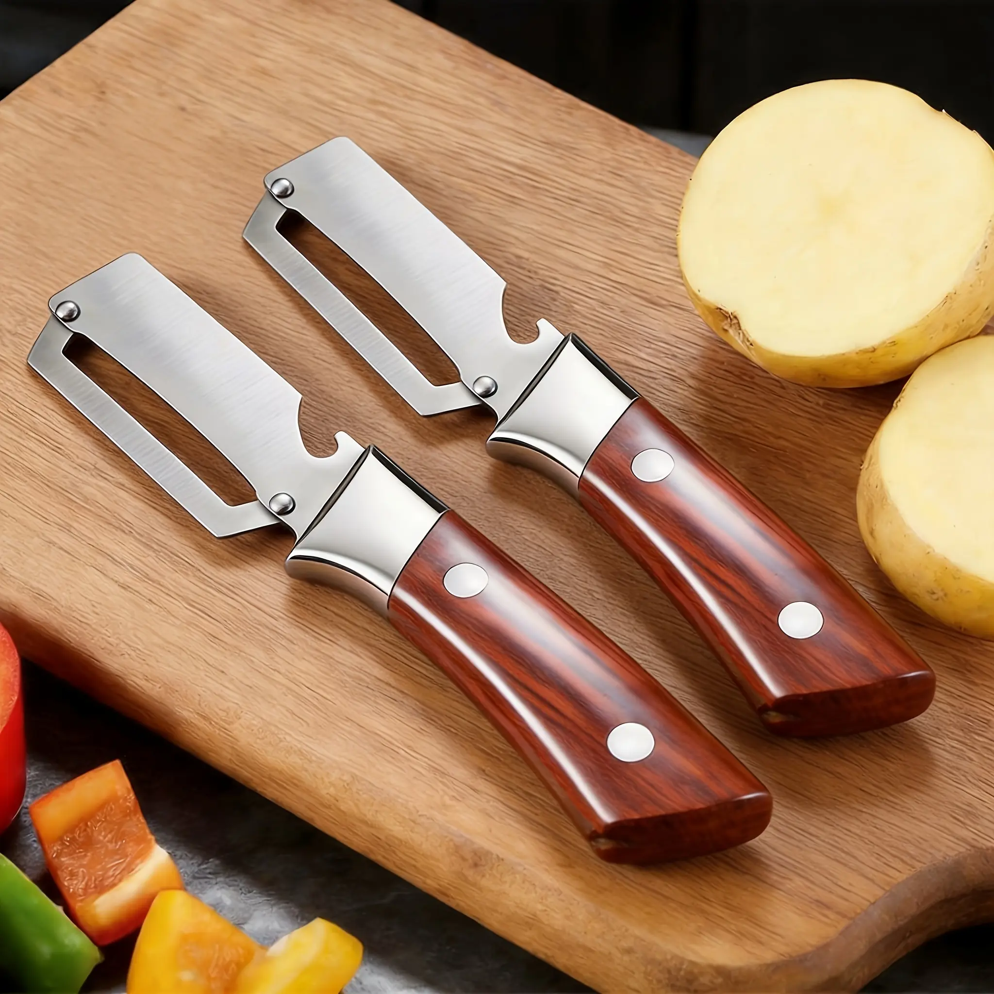 Stainless Steel 2-Piece Multifunctional Kitchen Utensils Set - Drink Opener Peelers, Fruit Peeling Hand-Powered Labor-Saving Peelers for Vegetables, 32-Item Festive Gift Set