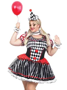 Women's Plus-Size Harlequin Clown Costume, Halloween Clothes with Dress and Hat Women's Plus-Size Harlequin Clown Costume, Halloween Clothes with Dress and Hat