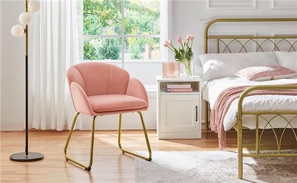 Yaheetech Flower Shape Velvet Accent Chair Modern Armchair with Golden Metal Legs for Living Room/Bedroom/Home Office/Kitchen