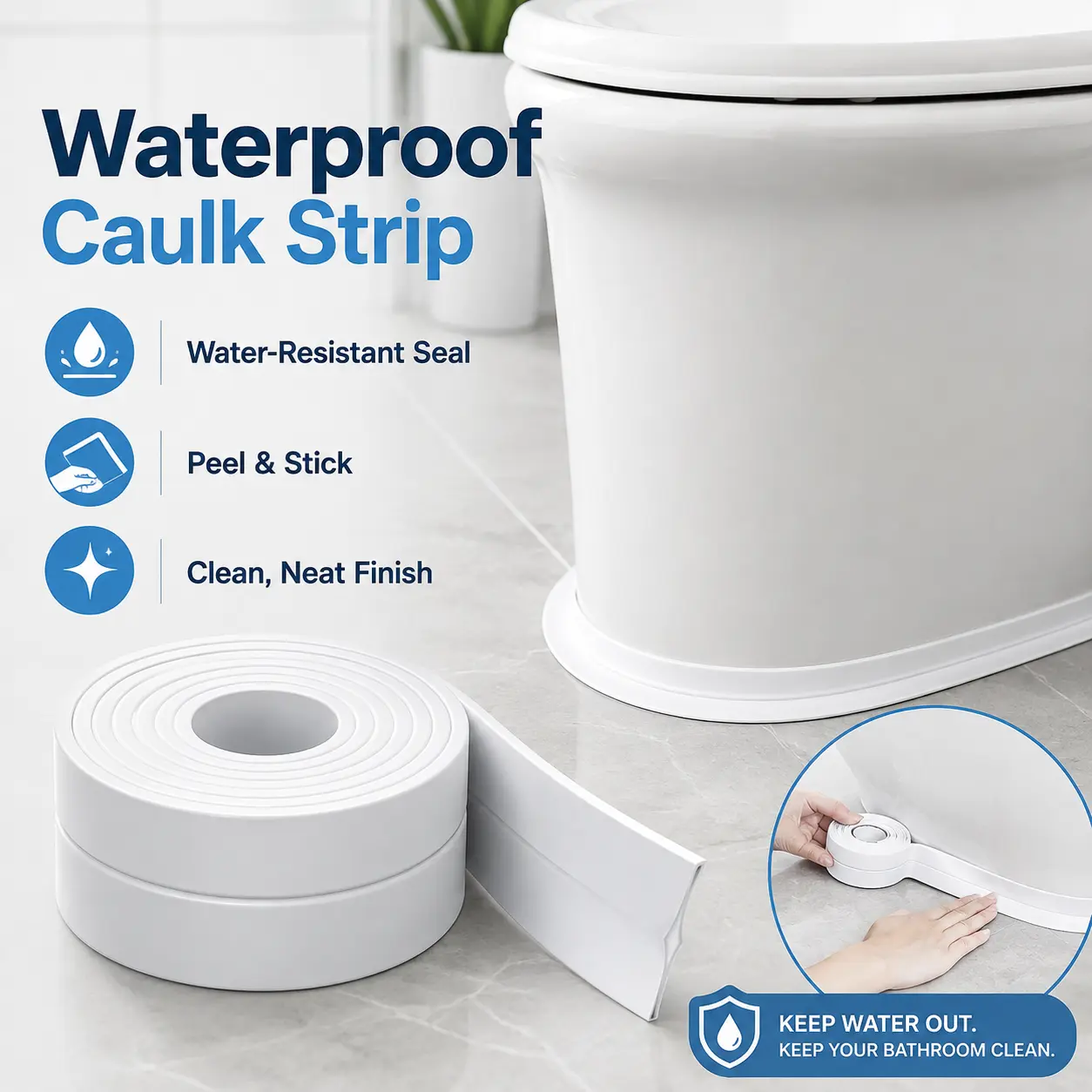 Self-Adhesive Caulk Tape with Secure Self-Adhesive Backing - Leak Proof Tape, Waterproof Sealant Gapfill Strip for Kitchen Countertop, Bathroom Use free samples to request