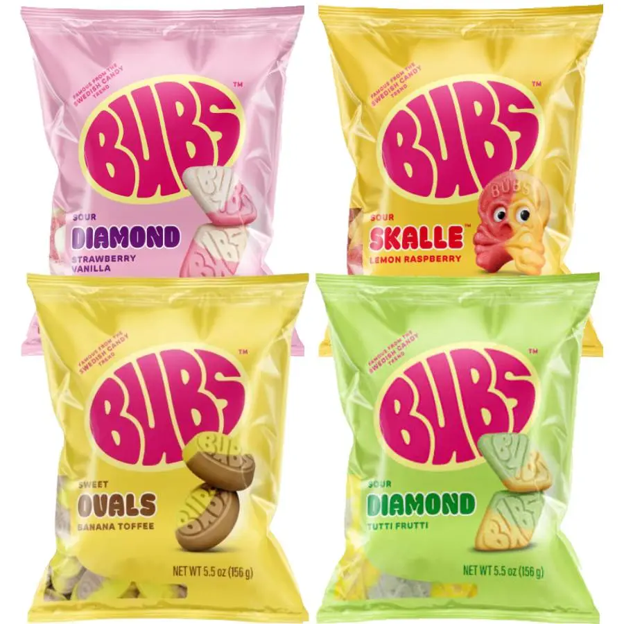 BUBS Sweet Banana, Strawberry, Lemon, Tutti Frutti Ovals 1 Pack of 5.5oz Creamy Foam Soft Chewy Vegan Treat Made in Mexico Inspired by Swedish Tradition