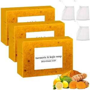 3 Pack Turmeric Kojic Acid Soap Bars(100g) - Infused with Retinol, Hydrolyzed Collagen, Vitamin E & Shea Butter, Gentle Care for Face, Body & Underarms, SLS Free, Suitable for Oily & Dry Skin