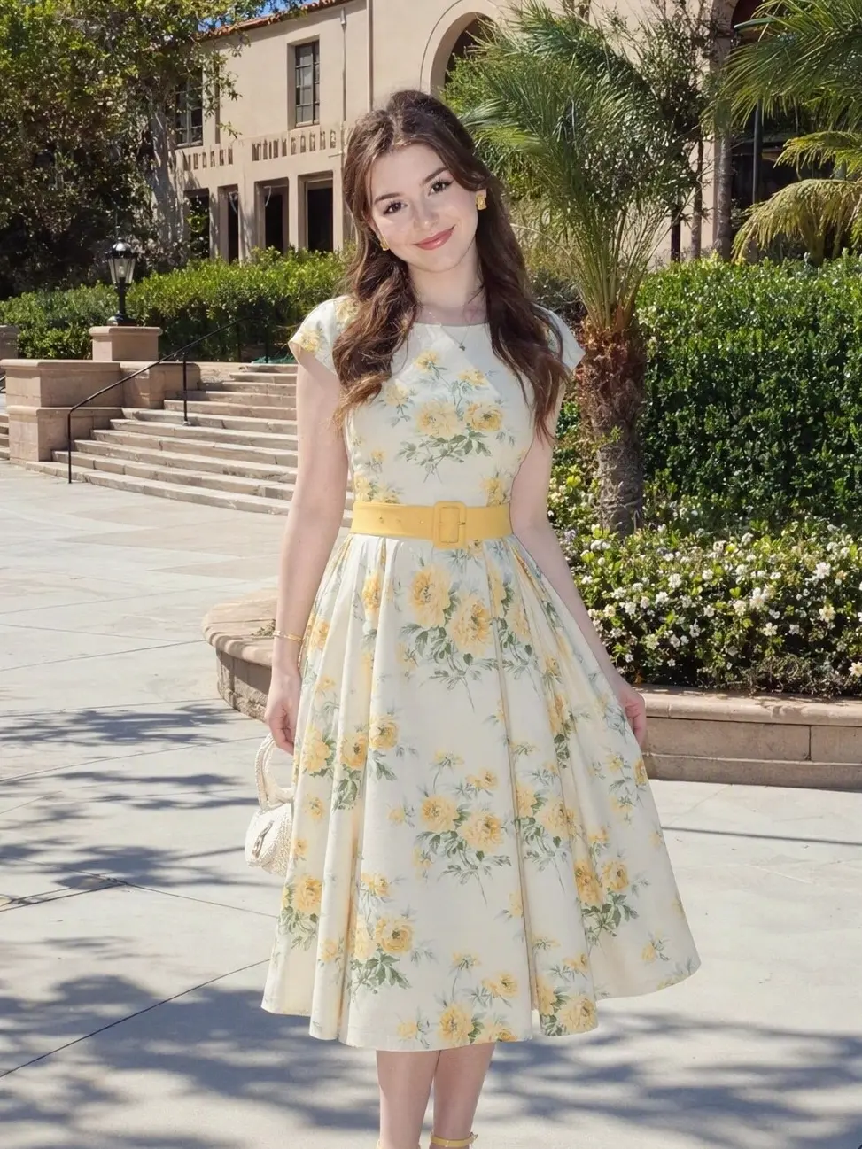 RETRO STAGE Women's 1950s Vintage Fitted Bell-Shaped Flower Old-Fashion Sash Casual Dress - Boat Neck, Cap Sleeves or Sleeveless, Antique Floral Wear for Spring Vacation, Bell-Shaped Casual Dresses, Flower Sohochic Fall Dresses Fall outfits Fall fashion