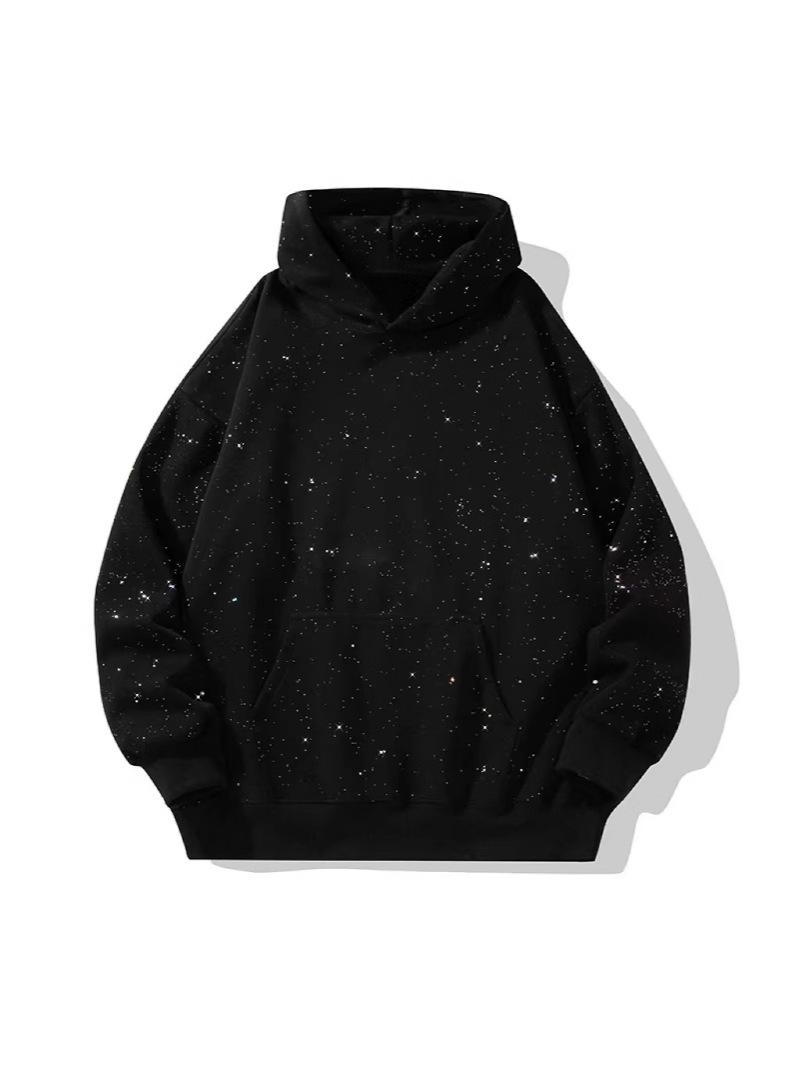 TELLFUN  Y2K Sequined Pullover Hoodie - Fashionable Casual Long-Sleeved Menswear Top with Pockets, Loose-Fitting Y2K Galaxy Sweatshirt for Autumn & Winter