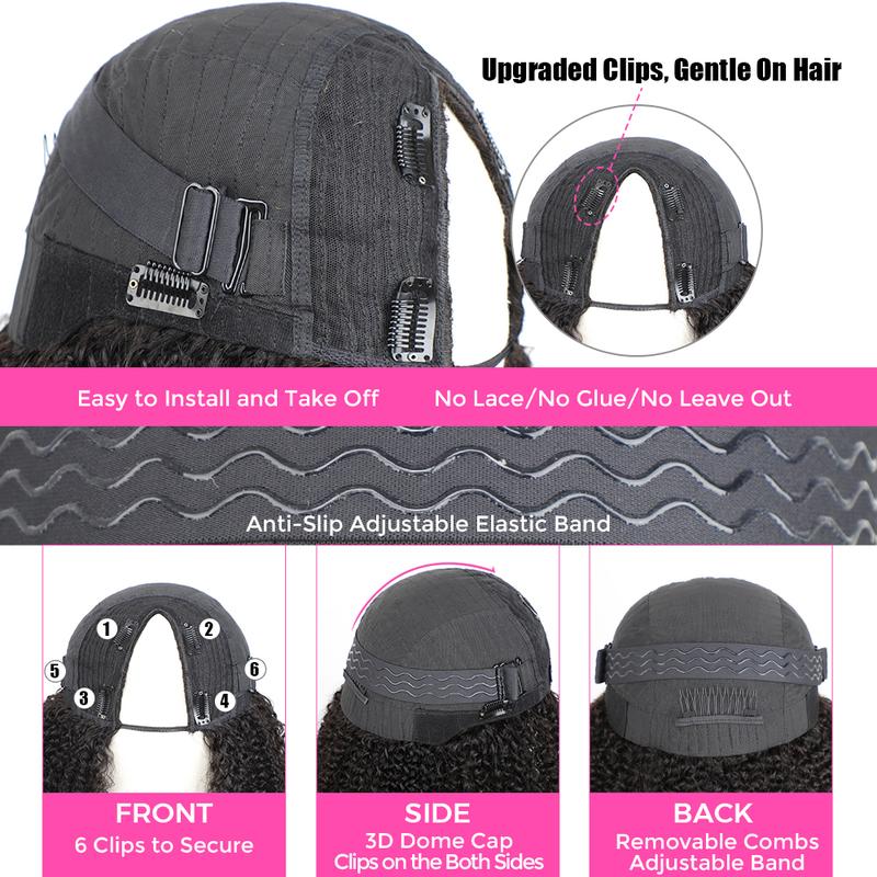 CurlyMe V part Wig Afro Kinky Curly Hair Glueless Wig Pre-plucked - Natural Black Outdoorfun