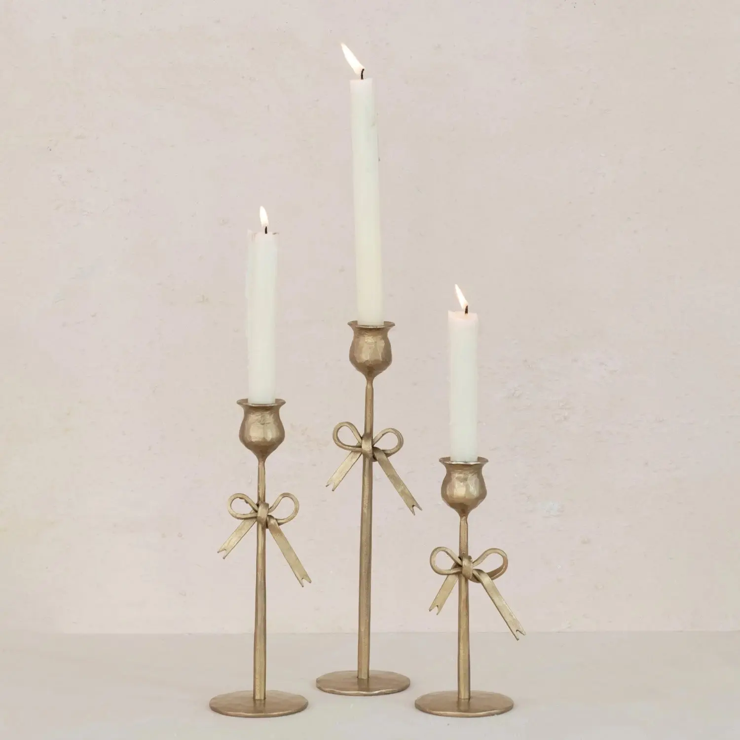 Hand-Forged Iron Taper Holders with Bow