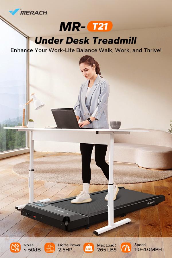 Merach Under Desk 2-in-1 Walking Pad for Home & Office,  2.25HP Low-Noise Portable 265lbs Treadmill with LED Display for Walking and Jogging, TikTokShopBlackFriday