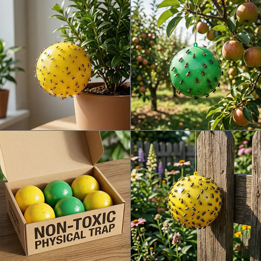 6-Pack Sticky Fruit Fly Traps For Garden, Large 3.15inch Dual-Color (Yellow & Green) Heavy-Duty Insect Catcher Balls, Rainproof & Non-Toxic Physical Pest Control For Orchard & Veggies