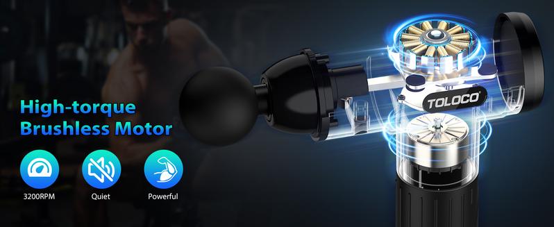 TOLOCO Massage Gun, Muscle Deep Tissue Massager with LED Display, 7 Speeds, Percussion Massage Gun with 10 Replacement Heads, Perfect Gift Relaxing Therapy