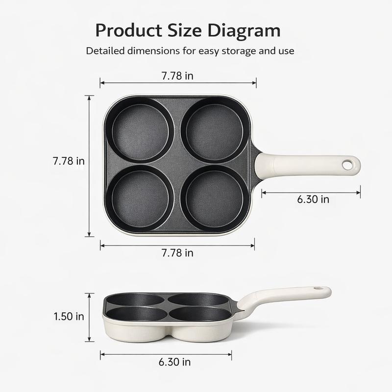 Non-stick 4-Hole Egg Frying Pan with Wooden Handle Granite-Style Breakfast Skillet for Eggs Omelets Toast Pancakes & Crepes Easy-Clean Multifunctional Kitchen Gadget Compact Gift Idea Cookware Aluminium