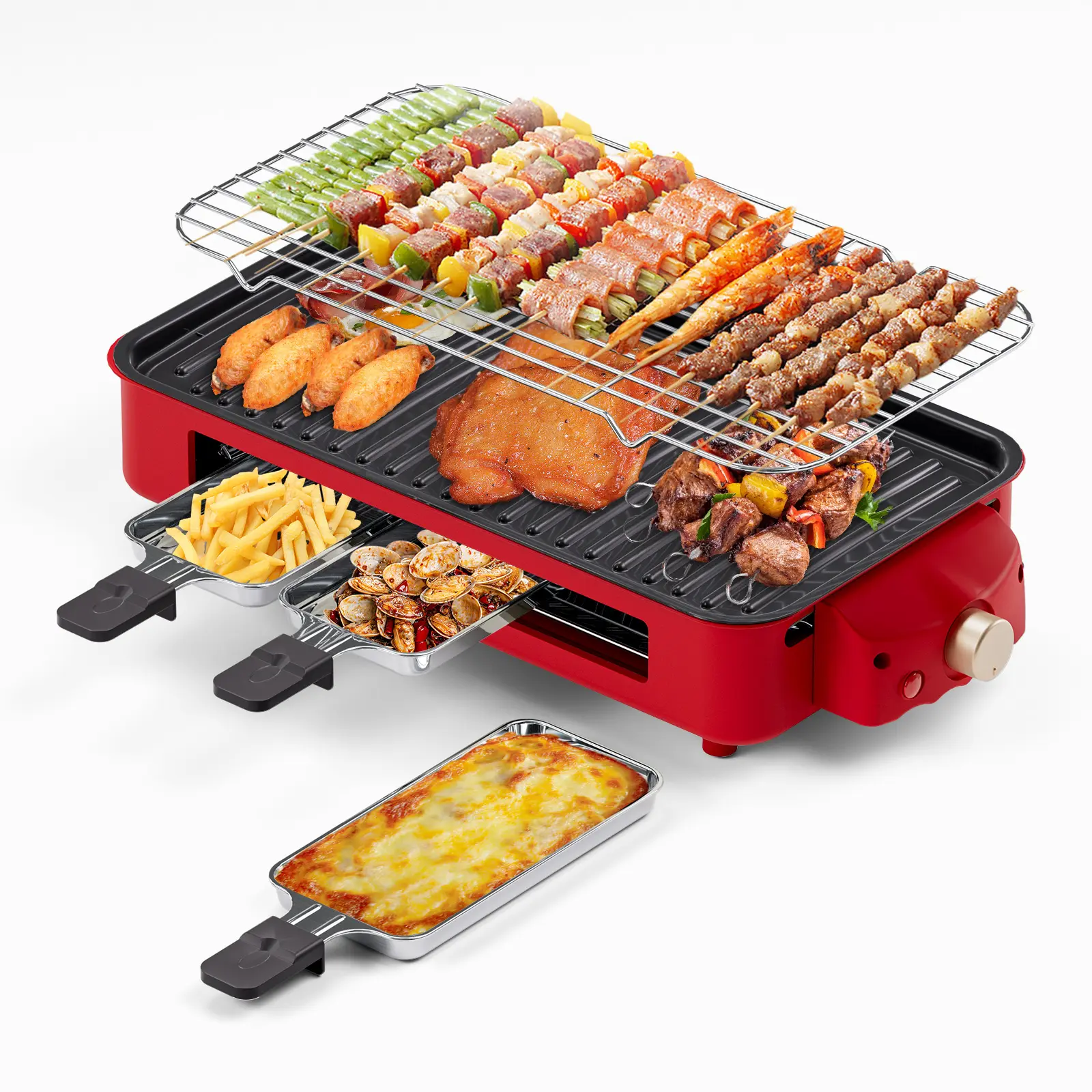 TANLOOK Corded Smokeless Electric Korean BBQ Grill - 1500W Kitchen Appliance with 5 Adjustable Temp Settings, Non-Stick Easy-Remove Rectangular Compact Plate Griddle, Cable-Connected, Dishwasher Safe for Household Smokeless Grilling