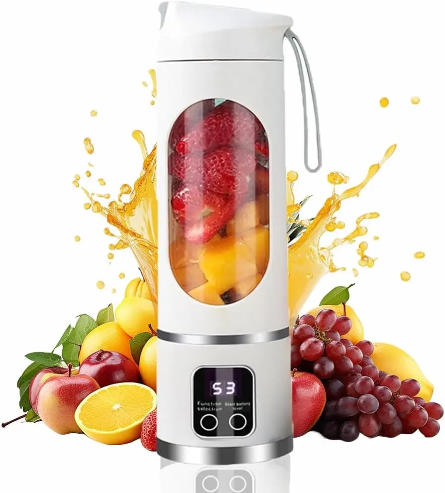 500ML Rechargeable Digital Multimode Portable Blender Cup - Smart LED Display, 12-Blade USB-C Mini Juicer, Leak-Proof, Easy-to-Clean for Smoothies, Home Travel Use, Back-to-School Gift