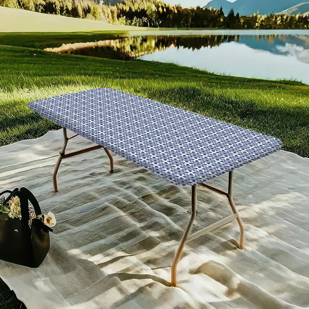 VBXNT 2PCS Stretch Fabric Table Top Cap Cover, Multiple Pattern Designs, fit Folding Table 6 ft (30 x 72 inch), Table Covers Washable Elastic Universal Rectangle Tablecloth Protector for Indoor Outdoor Party, Picnic, Event, Wedding, Banquet