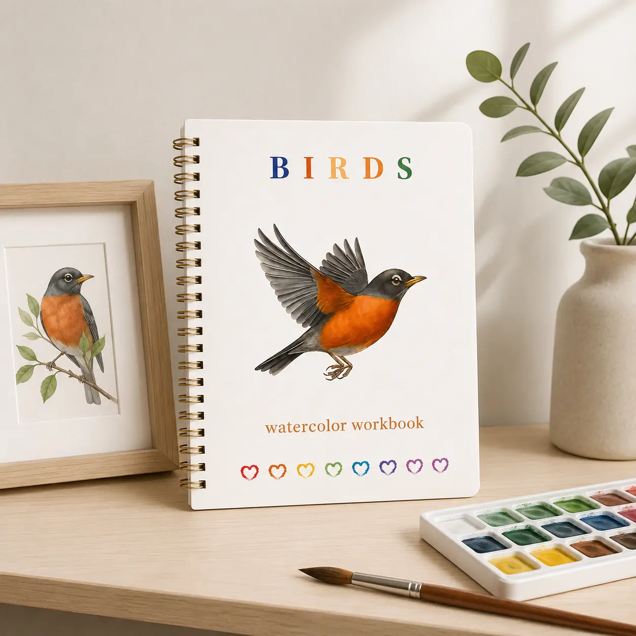 Birds Watercolor Workbook for Beginners, Bird Theme Paint Guide with Paper Pages, Step-by-Step Relaxing Art Book
