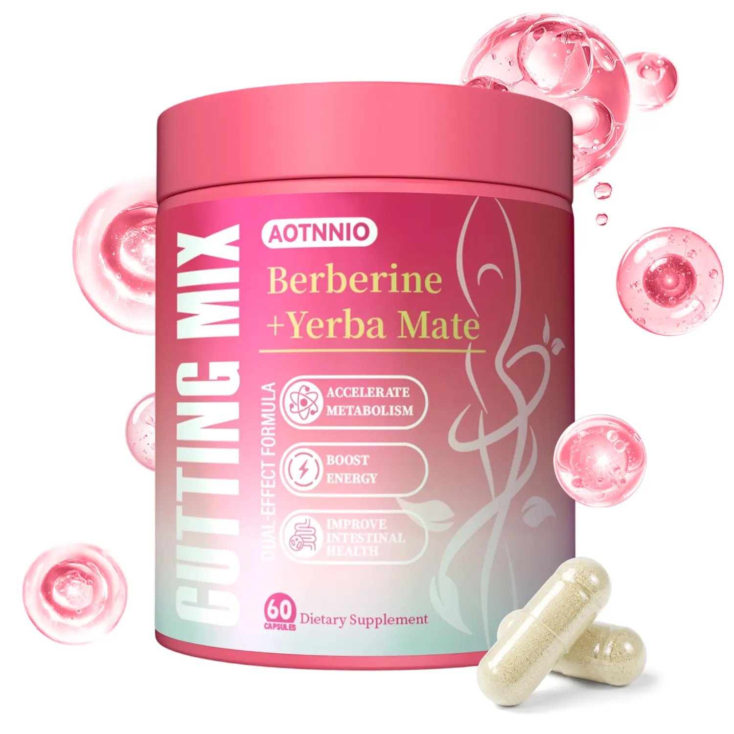 Cutting Dietary Supplement Capsules - 60-Count Single Bottle, Multi-Blend Mix Vitamin, 5-HTP, Berberine, Yerba Mate & Magnesium, Capsule Form, Prop 65 Safe, Supports Wellness for All Ages, Cutting Capsule Mix, Single Item