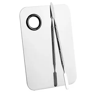 Professional Stainless Steel Makeup Palette Cosmetic Palette with Spatula Tool For Nail Art Eye Shadow Eyelash Makeup Professional Pigment Blending（6 x 4 Inch Sliver）