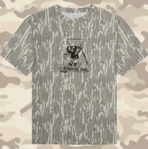 Alabama Crimson Tide Graphic Tee | Mossy Oak Original Bottomland Camo Shirt | Vintage Washed Out Short Sleeve Bama Fan Tee