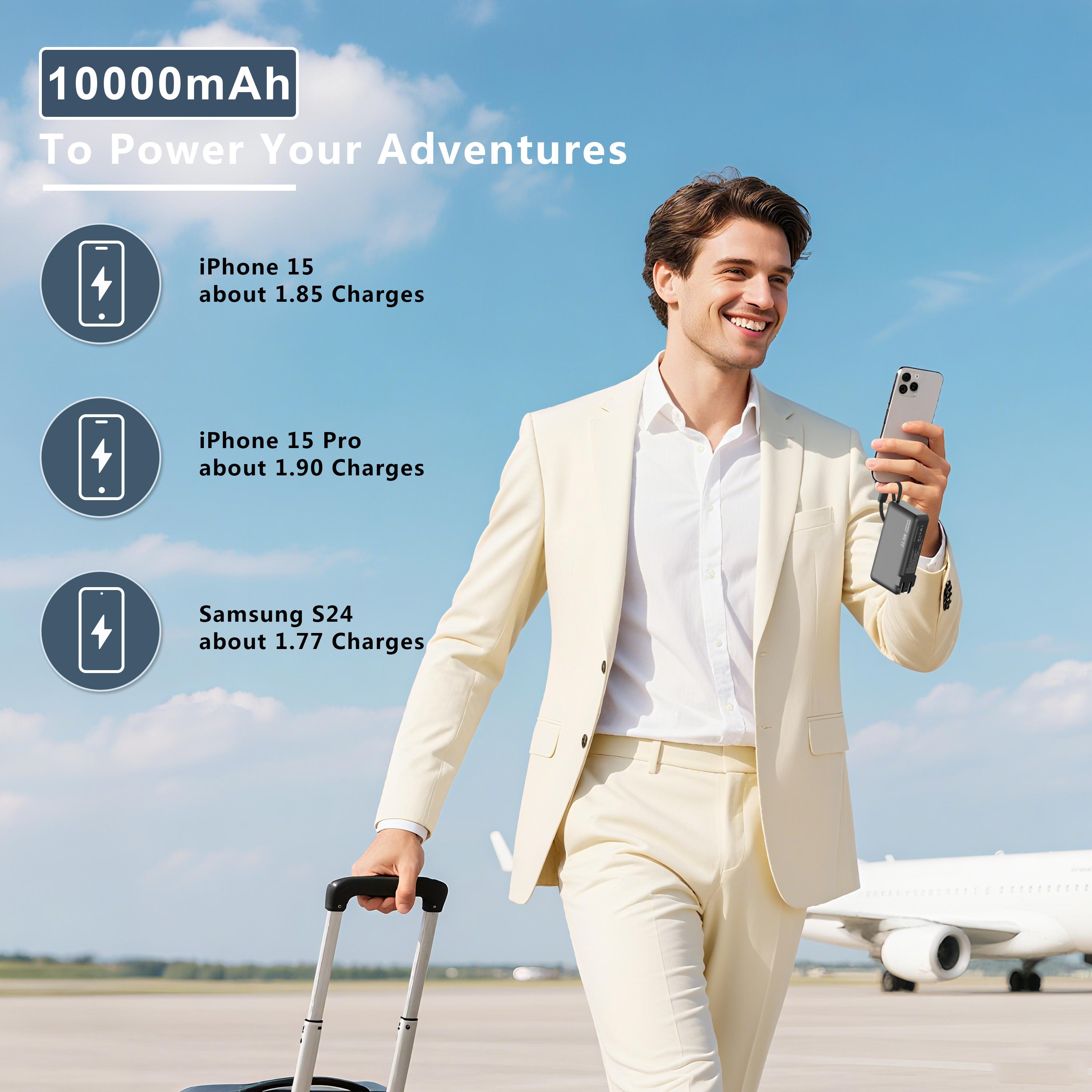 Portable Charger Power Bank with AC Wall Plug, 10000mAh Built-in Cables PD 22.5W Fast Charging with LED Display, Travel Accessories for iPhones & Smart Devices Portable Charger Power Bank with AC Wall Plug, 10000mAh Built-in Cables PD 22.5W Fast Charging with LED Display, Travel Accessories for iPhones & Smart Devices