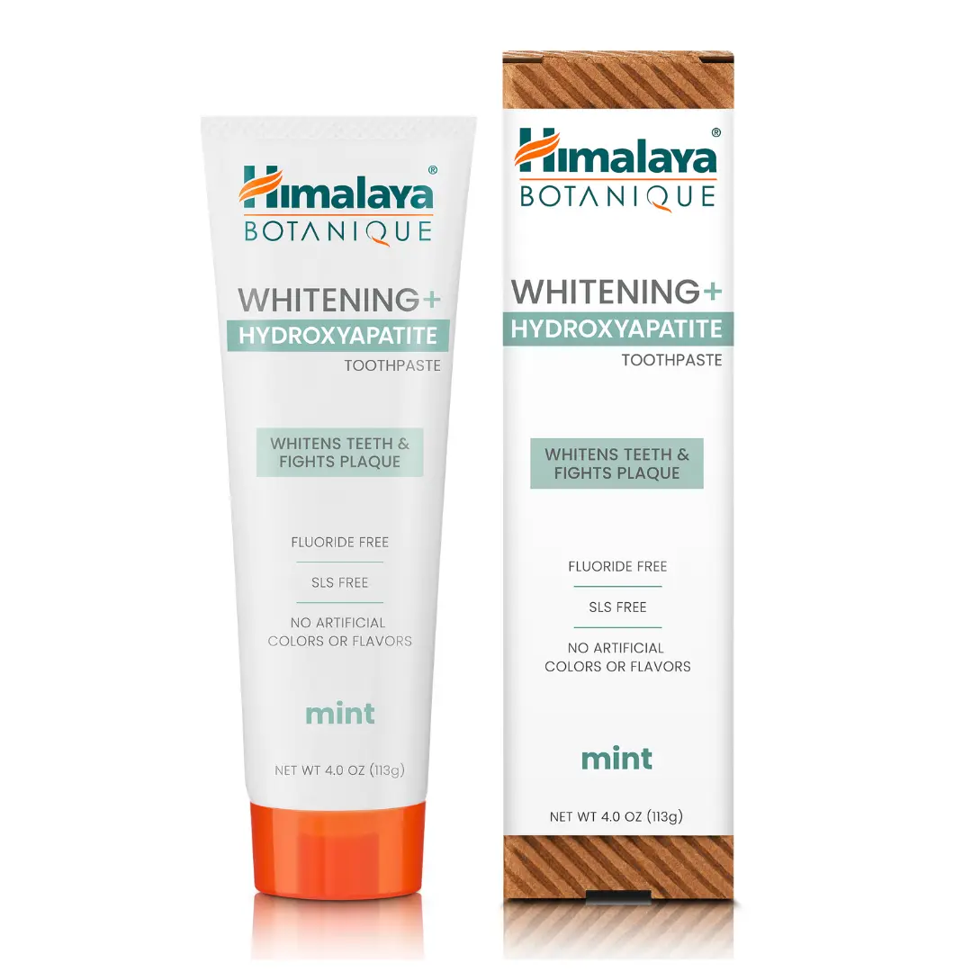 Himalaya Whitening+ Hydroxyapatite Mint Toothpaste- Nano Hydroxyapatite to Support Remineralization & Restore Enamel, Vegan, SLS Free, Oral Care, 4oz
