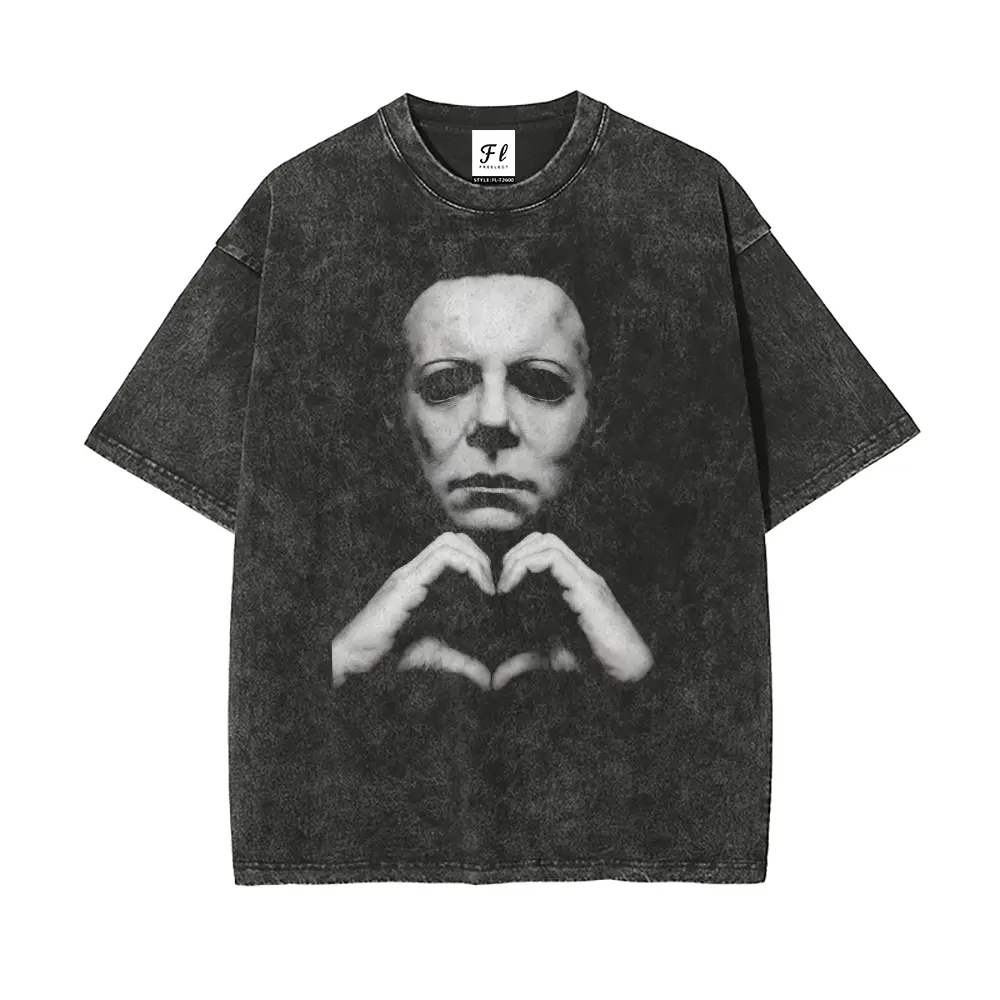 Horror Michael Hand Heart Unisex Washed T-Shirt for Women and Men's Unisex Fit Batik Cotton Oversize Streetwear Menswear  Super Soft Pre-Shrunk,back to school,back to school shopping