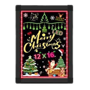 LED Message Writing Board 12x16 inch Light Up Drawing Board Chalkboard Erasable Neon Doodle Flashing Sign  for Kitchen Supermarkets Bars Wedding