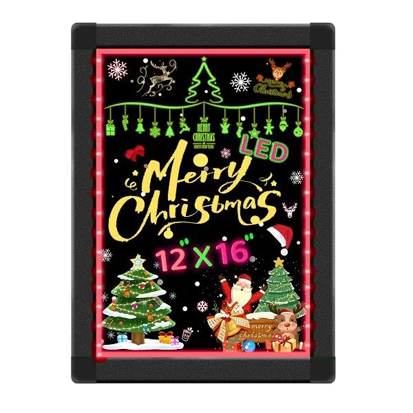 LED Message Writing Board 12x16 inch Light Up Drawing Board Chalkboard Erasable Neon Doodle Flashing Sign  for Kitchen Supermarkets Bars Wedding
