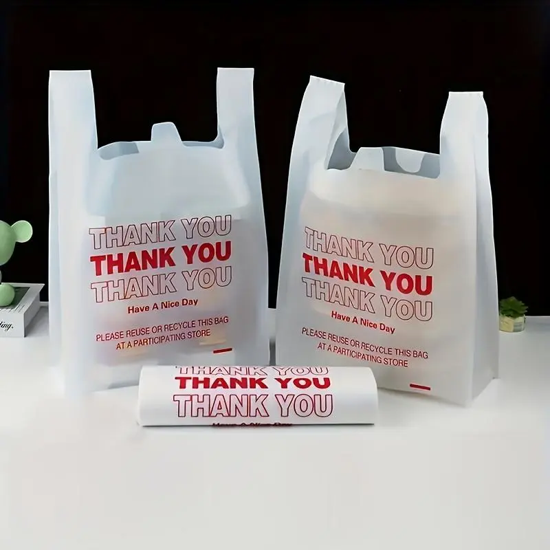 Reusable Plastic Shopping Bags with Handles, Durable and Lightweight Design, Ideal for Food Groceries and Retail Use, 50/100/200pcs