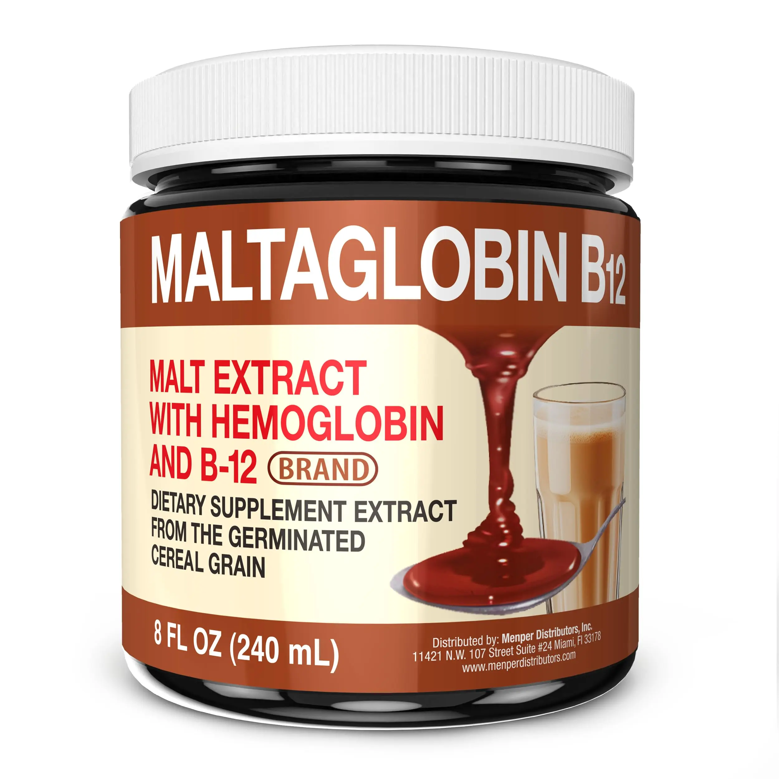 Menper Maltaglobin Dietary Liquid Supplement - 8 fl oz Natural, B12, Multi-Nutrient, Nutrition, Vitality Vitamins for Hemoglobin Support, Energy Boosting, Natural Supplements, Vitality Vitamins Supplements