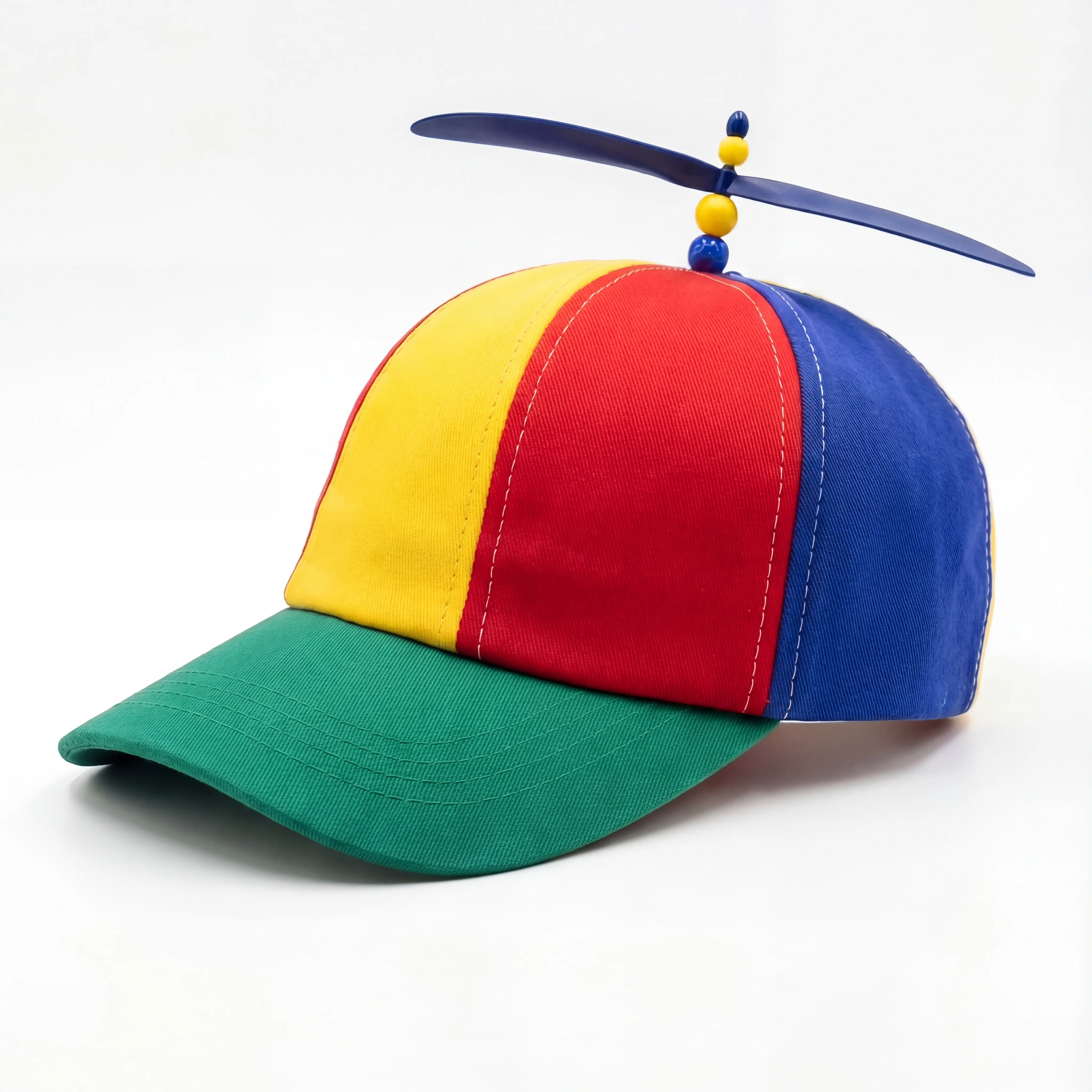 Spinning Propeller Rainbow Baseball Cap, Funny Novelty Helicopter Hat for Kids & Adults