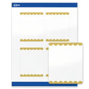 Avery Printable Rectangle Labels, Gold Edge Dots, 4" x 3-1/3", Glossy White Rectangle Labels, Permanent, Laser/Inkjet, 40ct, Great for Product Labels
