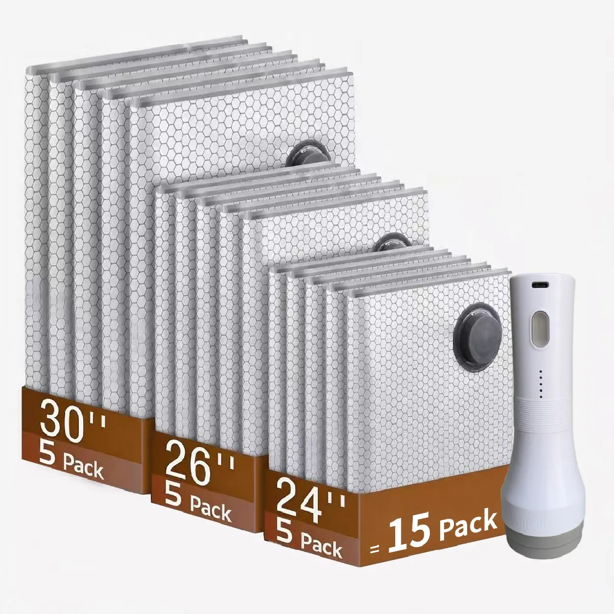 【Summer vibes】X7 Cordless Travel Vacuum Storage Compression Bag Organiser Set with Rechargeable Air Pump (15-Pack), 3 Sizes,  Powerful Air Removal, Waterproof Reusable Bags for Home Organization Travel, Carry-On Suitcases
