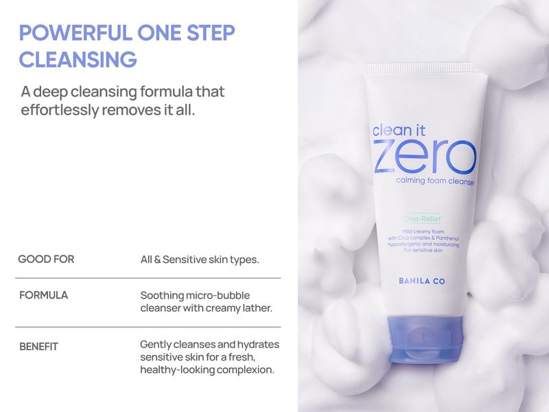 Banila Co Clean It Zero Calming Foaming Facial Cleanser | Soothing & Hydrating for Sensitive Skin