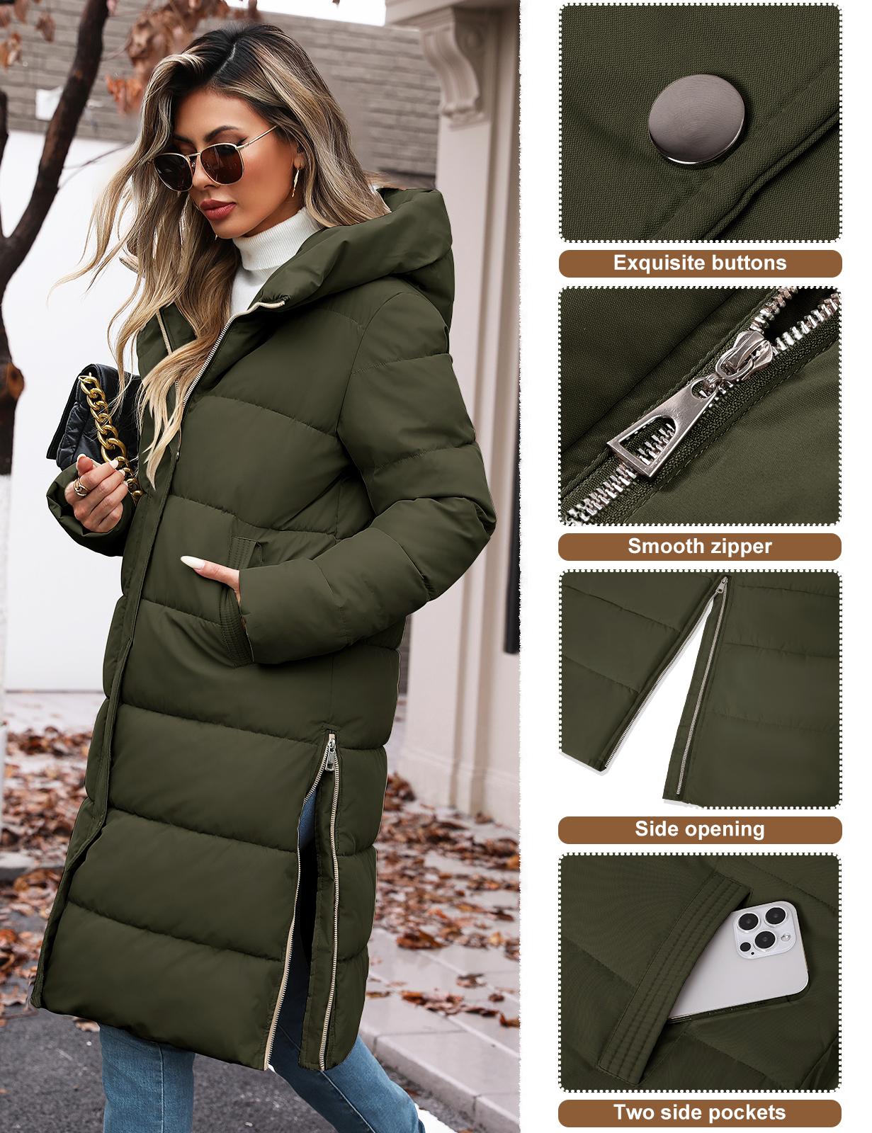 UMIPUBO Sales Womens Winter Long Puffer Coats Down Thicken Warm Quilted Jacket Mid-Length with Side Zipper and Hood Outerwear