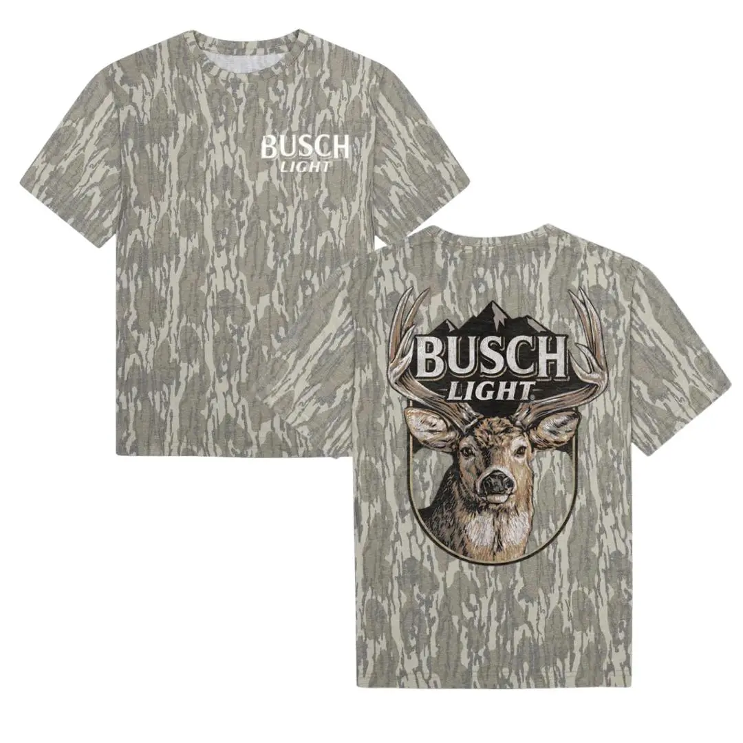 Funny Busch Light Buck Bottomland Mossy Oak Camo Tee, Vintage Hunting Camouflage Shirt Men Women, Unisex Streetwear Outdoor Camo T-Shirt, Oversized Cotton Tactical Style Top
