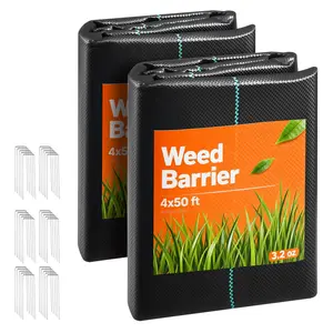 VEVOR Weed Barrier Fabric Heavy Duty, 2 Packs 4x50FT 3.2oz Weed Blocker Fabric, Woven Landscape Fabrics, Garden Fabrics Weeds Barrier, Weeds Control Ground Cover, Geotextile Webbing, Black