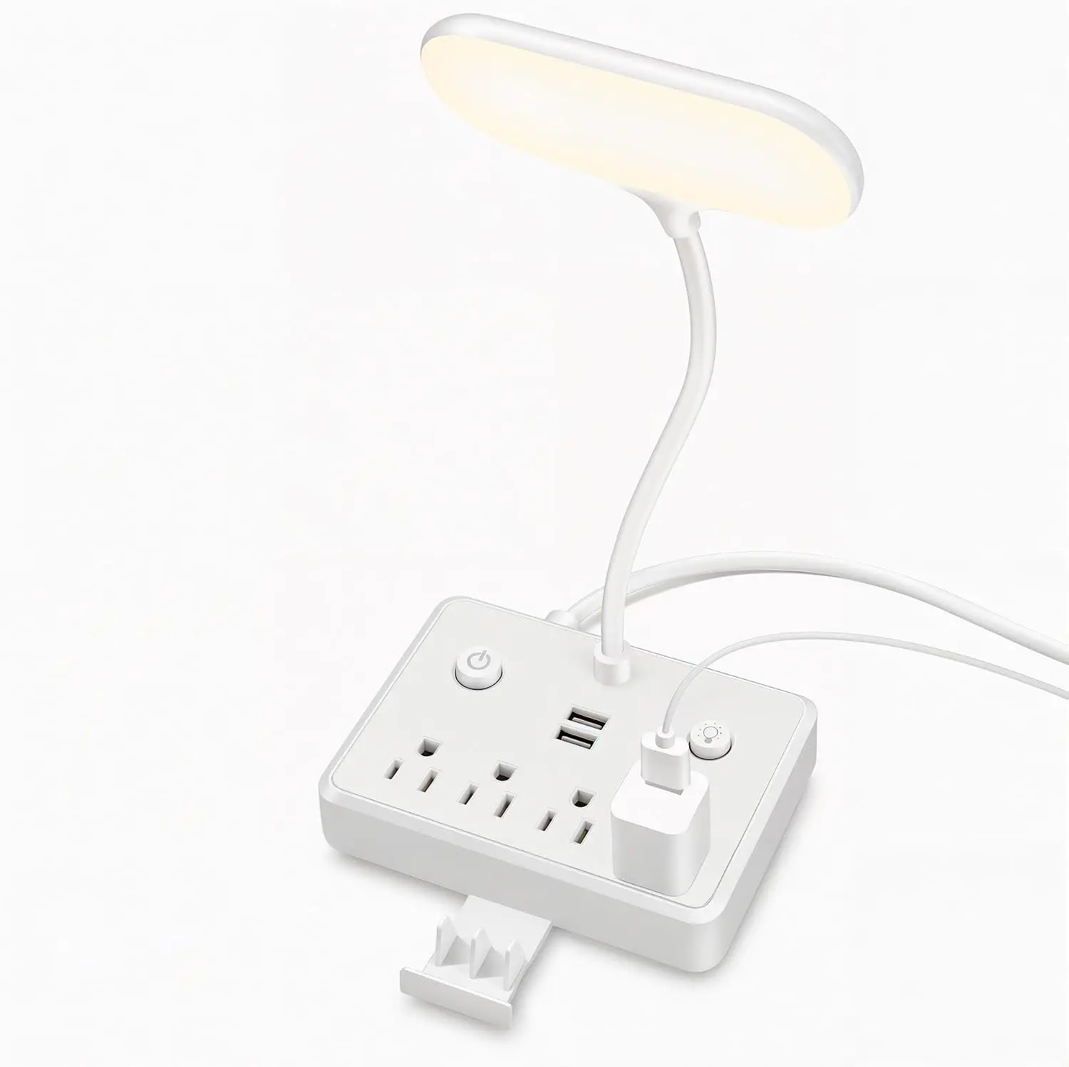 LED Dimmable Desk Lamp Power Strip with 3 Lighting Modes, Extension Cord Featuring 4 AC Outlets & 2 USB Charging Ports, Multi-Function Desktop Charging Night Light for Home Office Travel