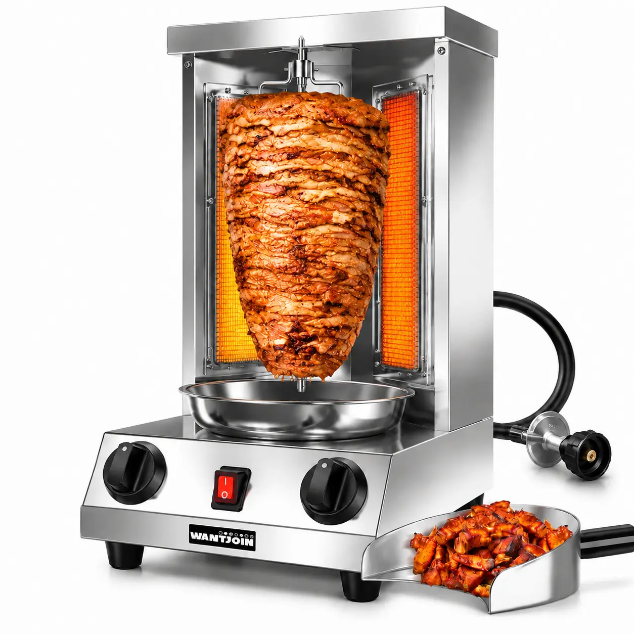 WantJoin Gas Powered Shawarma Grill Machine - Kitchen & Household Appliance Cooker, 2-Burner Vertical Rotisserie with Drip Pan for Home Use, Stainless Steel Rotating Doner Kebab & Gyro Meat Oven (Up to 18 lbs), Kitchen Appliances, Household Appliances