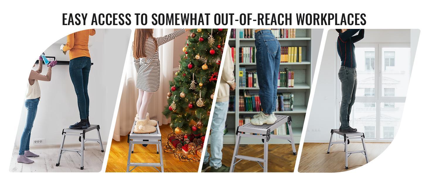 VEVOR Folding Work Platform,  330 lbs Load Capacity, Aluminum Drywall Stool Ladder, Heavy Duty Work Bench w/ Non-Slip Feet, Ideal for Washing Vehicles, Cleaning, Painting, Decorating